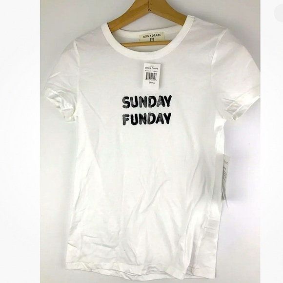NWT Bow & Drape Womens Sunday Funday Sequined Embellished T-Shirt, White, SMALL - Picture 2 of 6